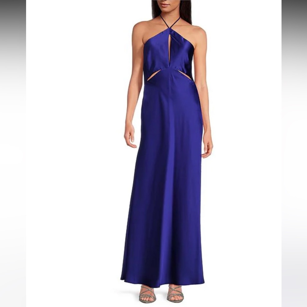 NWT Gianni Bini Frankie Satin Halter Neck Cut Out Sleeveless Slip Maxi Dress